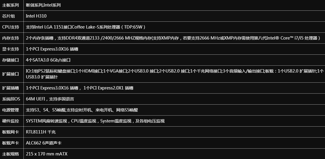 colorful/七彩虹 断剑h310m-e v20 1151针 ddr4 台式电脑游戏主板支持